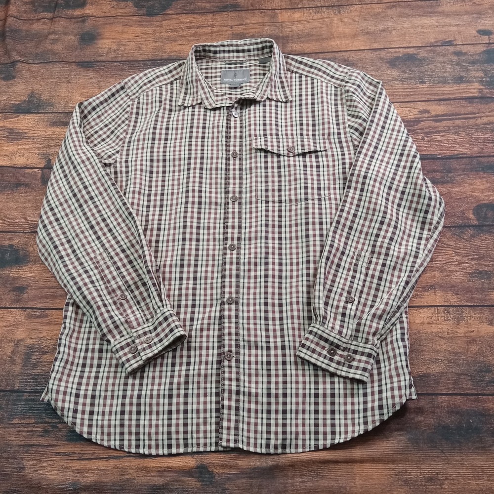 Royal Robbins Long Sleeve Button‎ Up Shirt Men's Large Brown Check